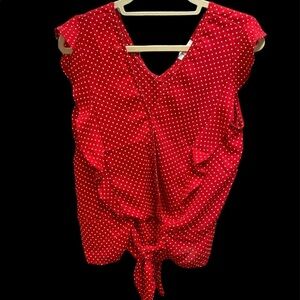 Maurice’s blouse flutter sleeve deep V-neckline ties polka dot size medium